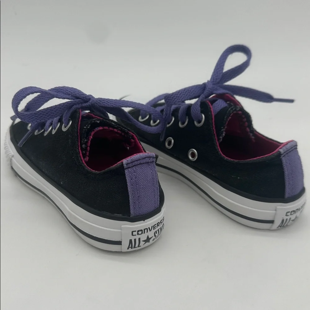 Converse All Star Junior Size 11 Sneaker Shoes Double Tongue Black/Purple Canvas